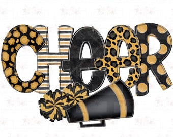 Black & Gold Cheer Design | Hand drawn | PNG | Sublimation | Digital Download | Allstar Cheer | Cheer Comp