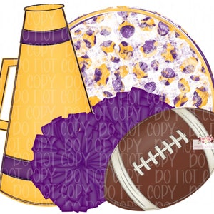 Purple and Gold Football Cheer Digital Design | Cheetah Tie Dye Circle frame | Hand drawn | Printable football cheer spirit mascot Download