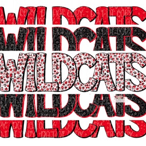 Wildcats Digital Design | Wildcats Mascot | Stacked cheetah tie dye & leopard | Digital Download | Hand Drawn | PNG | Red and Black