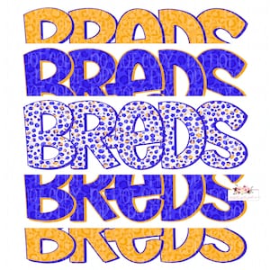 Breds Digital Design | Thoroughbreds  Mascot Clipart | Stacked cheetah tie dye leopard | printable | Hand Drawn | PNG | Yellow & Royal Blue
