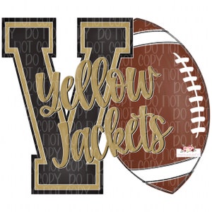 Yellow Jackets football digital design | Black and Old Gold| Hand drawn | School Spirit | Digital Download | jackets fan | Varsity V