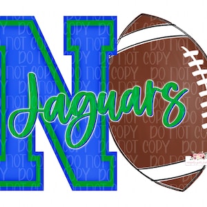 Jaguars football Digital Design | Royal Blue and Green Varsity N | Hand drawn | PNG | Sublimation | Digital Download |