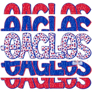 Eagles Digital Design | Red and Royal Blue Eagle Mascot | Stacked cheetah tie dye & leopard | Digital Download | Hand Drawn | PNG |