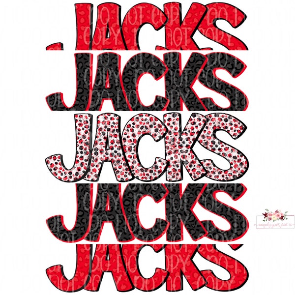 Jacks Digital Design | Devil Mascot | Stacked cheetah tie dye & leopard | Digital Download | Hand Drawn | PNG | Red and black
