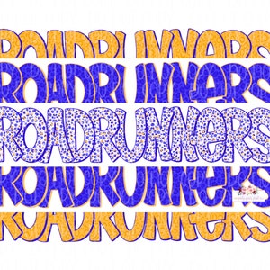 Roadrunners Digital Design | School Mascot Clipart | Stacked cheetah tie dye leopard | printable | Hand Drawn | PNG | Yellow & Royal Blue