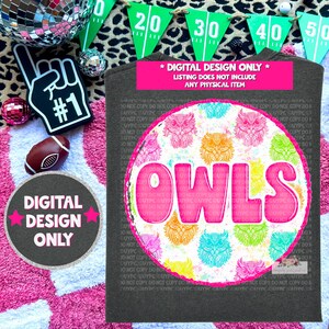 Owls Mascot digital design | Neon School Mascot | PNG | Instant Download  | Sublimation | hand drawn