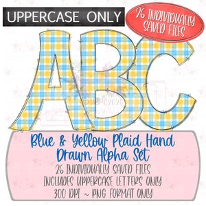 Blue & Yellow Plaid Alpha Set | 26 Individually saved files | png | hand drawn | sublimation | digital design download