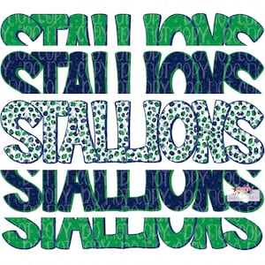 Stallions Digital Design | J.E.T.S. Stallions | Stacked Cheetah tie dye & leopard | Pobieranie cyfrowe | Rysowane ręcznie | Zielony i granatowy