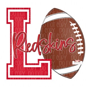 Loudon County Red Football Design | Varsity L | Hand drawn | PNG | Sublimation | Digital Download |