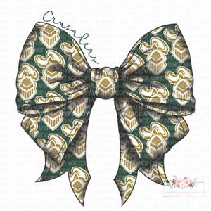 Crusaders Mascot Coquette Bow digital Design | Hand drawn | PNG | Digital Download | Gold Green