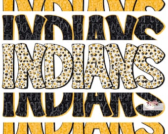 Indians Mascot Clipart | Cheetah Tie Dye Leopard, Black and Gold (Digital Download)