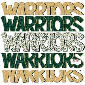 Warriors Digital Design | Warriors School Mascot | Stacked cheetah tie dye & leopard | Digital Download | Hand Drawn | PNG | Green and Gold