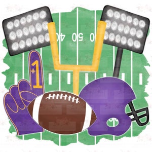 Purple and Gold Football Digital Design | Football field PNG | Hand drawn | Sublimation | Digital Download |