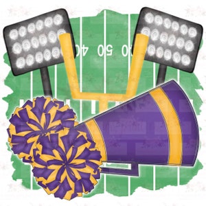 Purple and Gold Cheer Digital Design | Football field PNG | Hand drawn | Sublimation | Digital Download | megaphone and poms