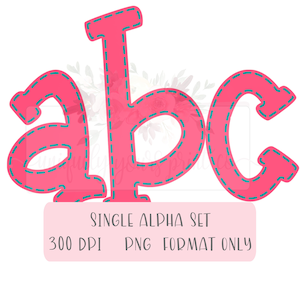 Pink with Teal stitch Alpha pack| Hand drawn| Printable | PNG | Sublimation | Inkjet Printable |  | Digital File | Faux Applique