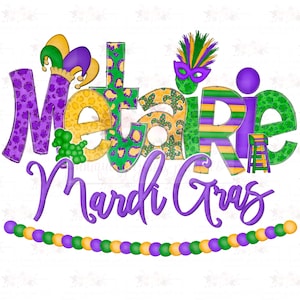 City/Town specific Mardi Gras Doodle | PNG | Hand drawn Design | Sublimation | Digital design | Instant Download | Fat Tuesday | Metairie