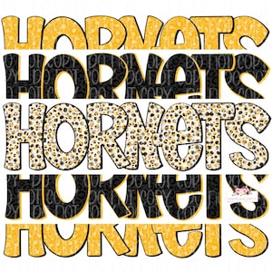 Hornets Digital Design | Black and Yellow Gold Mascot | Stacked cheetah tie dye & leopard | Digital Download | Hand Drawn | PNG |