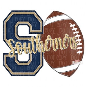 Varsity S Southerners Football digital Design | Navy and Gold | Hand drawn | PNG | Sublimation | Digital Download