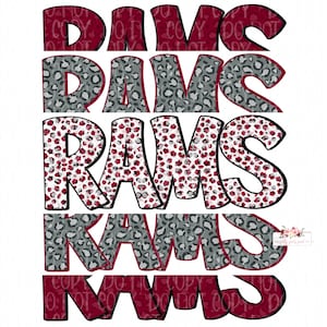 Rams Digital Design | Rams Mascot | Stacked cheetah tie dye & leopard | Digital Download | Hand Drawn | PNG | Maroon and Gray
