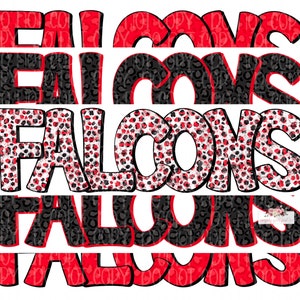 Falcons Digital Design | Falcon Mascot | Stacked cheetah tie dye & leopard | Digital Download | Hand Drawn | PNG | Red and black