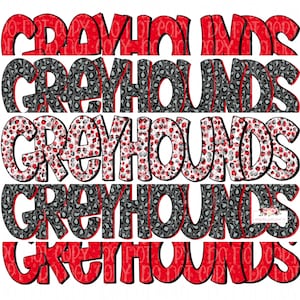 Greyhounds Digital Design | Red Gray and Black Greyhounds Mascot | Stacked cheetah tie dye & leopard | Digital Download | Hand Drawn | PNG |