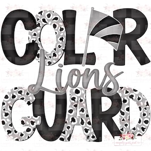 Diseño digital de Lions Color Guard / Tie-dye de guepardo negro, gris y blanco / Dibujado a mano / PNG / Sublimación / Descarga digital /