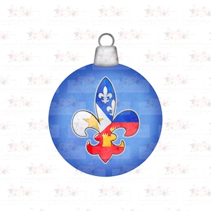 Adorno de flor de lis de bandera acadiana / Luisiana/ Adorno navideño cajún / Dibujado a mano / PNG / Sublimación / Descarga instantánea / Acadiana