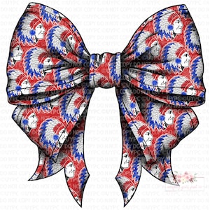 Indians Chief Warriors Mascot Digital Design | coquette Mascot bow | Digital Print | Hand Drawn | Red, Blue and White