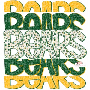 Bears Digital Design | Green and Gold Bears School  Mascot | Stacked cheetah tie dye & leopard | Digital Download | Hand Drawn | PNG |