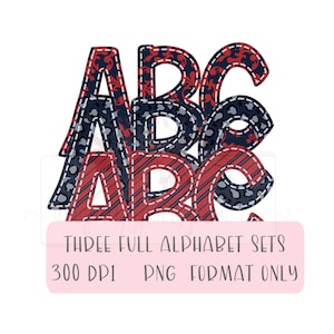 Red and Navy alpha Pack |  Hand drawn| Printable | PNG | Sublimation | Inkjet Printable | Digital | Faux Applique | Doodle letters| Leopard