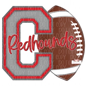Corbin Redhounds Football digital Design | Gray and Red | Hand drawn | PNG | Sublimation | Digital Download