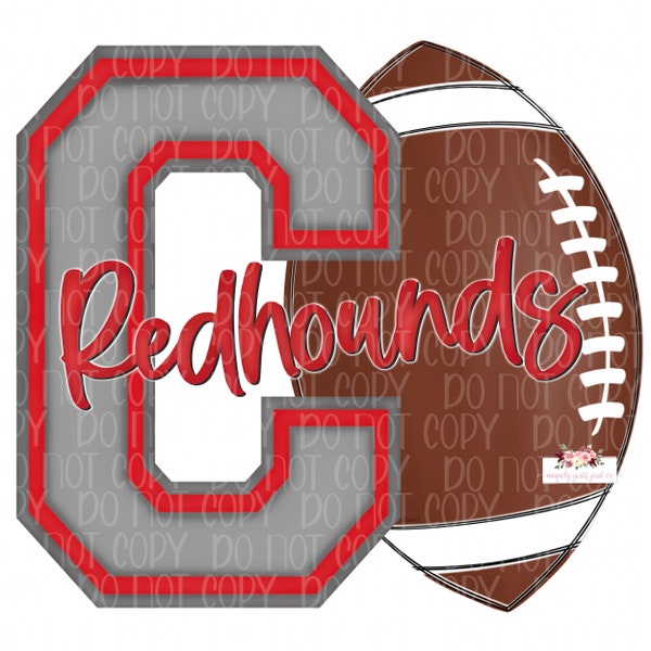 Corbin Redhounds Football digital Design | Gray and Red | Hand drawn | PNG | Sublimation | Digital Download