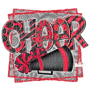 Black and Red Glitter Cheer Digital Design | Hand drawn | PNG | Sublimation | Digital Download | Cheer Spirit digital design