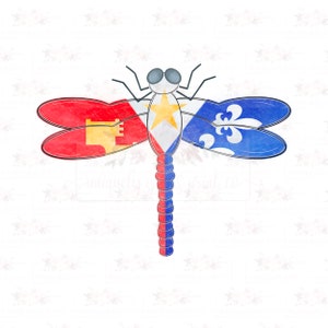 Acadian Flag dragonfly | Lafayette LA | Acadiana | Louisiana | Cajun | Hand drawn | PNG | Sublimation | Digital design