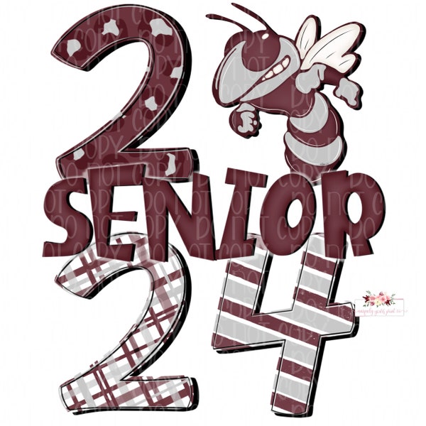 2024 Maroon and Gray Hornets Jackets Senior digital design | Class of 2024 | Hand drawn | Instant Download |