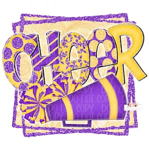 Purple & Yellow Glitter Cheer Digital Design | Hand drawn | PNG | Sublimation | Digital Download | WGHS Cheer Spirit | Westgate High