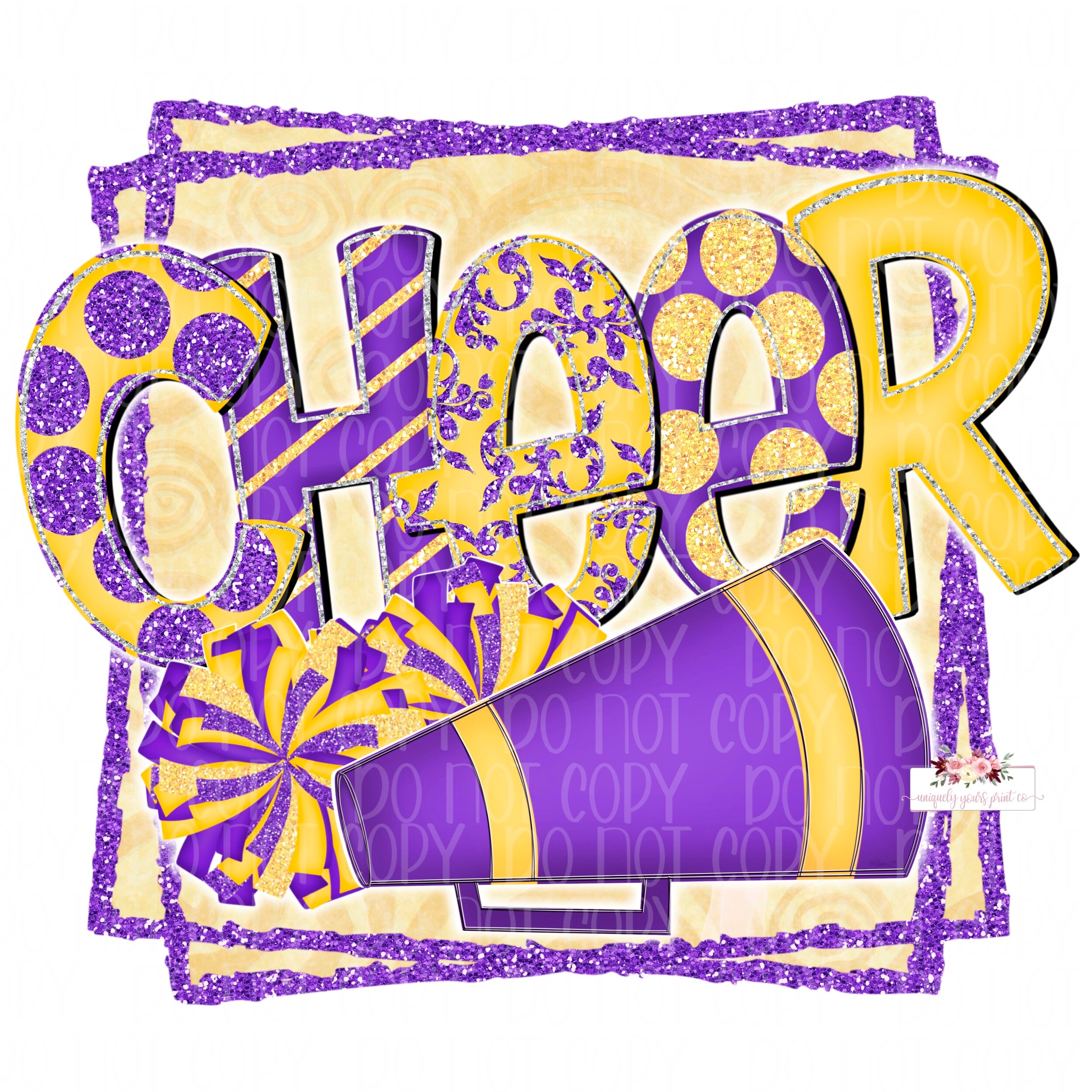 Yellow Cheer Pattern Purple & Yellow Glitter Cheer Design | PNG, Sublimation (digital ...