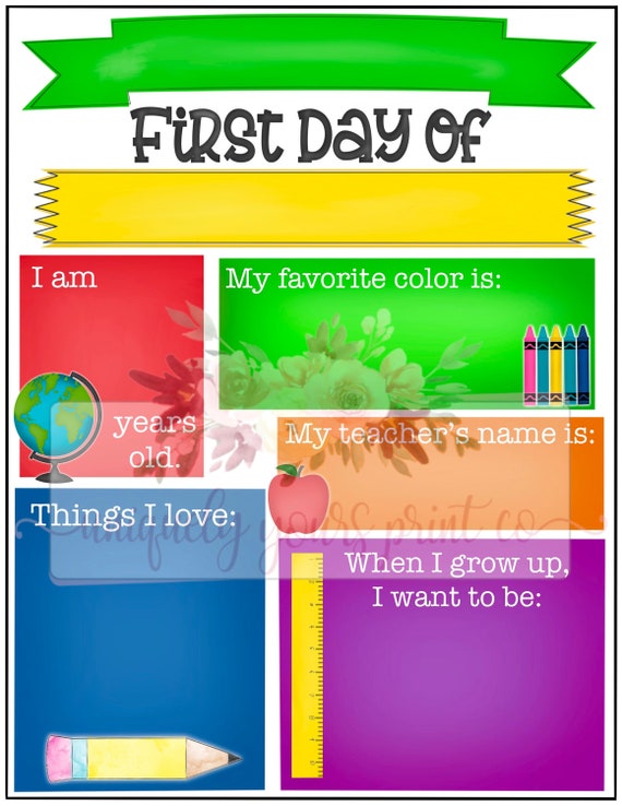 Printable Bright Colors First Day of School Stats DESIGN - Etsy