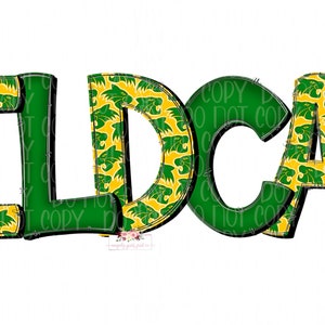 Green Yellow Gold Wildcats digital design | Hand drawn | School Spirit | Digital Download | high school Mascot png |