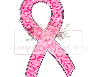 Pink Leopard Awareness Ribbon l Digital Design | Instant Download | PNG | Sublimation| Breast Cancer Awareness | Hand drawn | Survivor