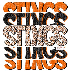 Stings Digital Design | Stings Mascot | Stacked cheetah tie dye & leopard | Digital Download | Hand Drawn | PNG | Orange and Black