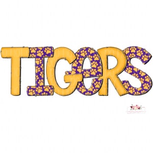 Purple & Yellow Tigers digital design | Hand drawn | School Spirit | Digital Download | Westbage High school Mascot png |WHS