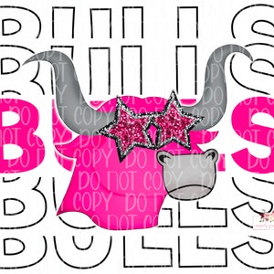 Bull Mascot Stacked Preppy digital design | hot Pink | Sequins Preppy | October | Hand drawn mascot | School Spirit | Printable Download