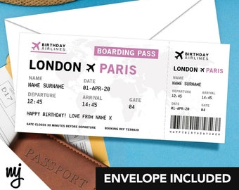 Personalised mock plane ticket Birthday / Christmas gift | Holiday trip | Perforated stub!