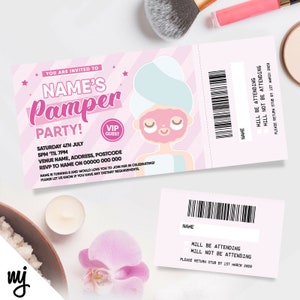 Personalised pamper party ticket style birthday invitations | Perforated