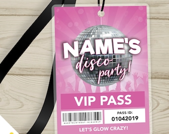 PARTY INVITATION LANYARD VIP Guest Pass Roller Skating Disco Pink Personalised