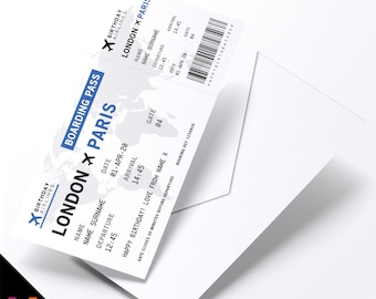 Personalised mock plane ticket Birthday / Christmas gift | Holiday trip | Perforated stub!
