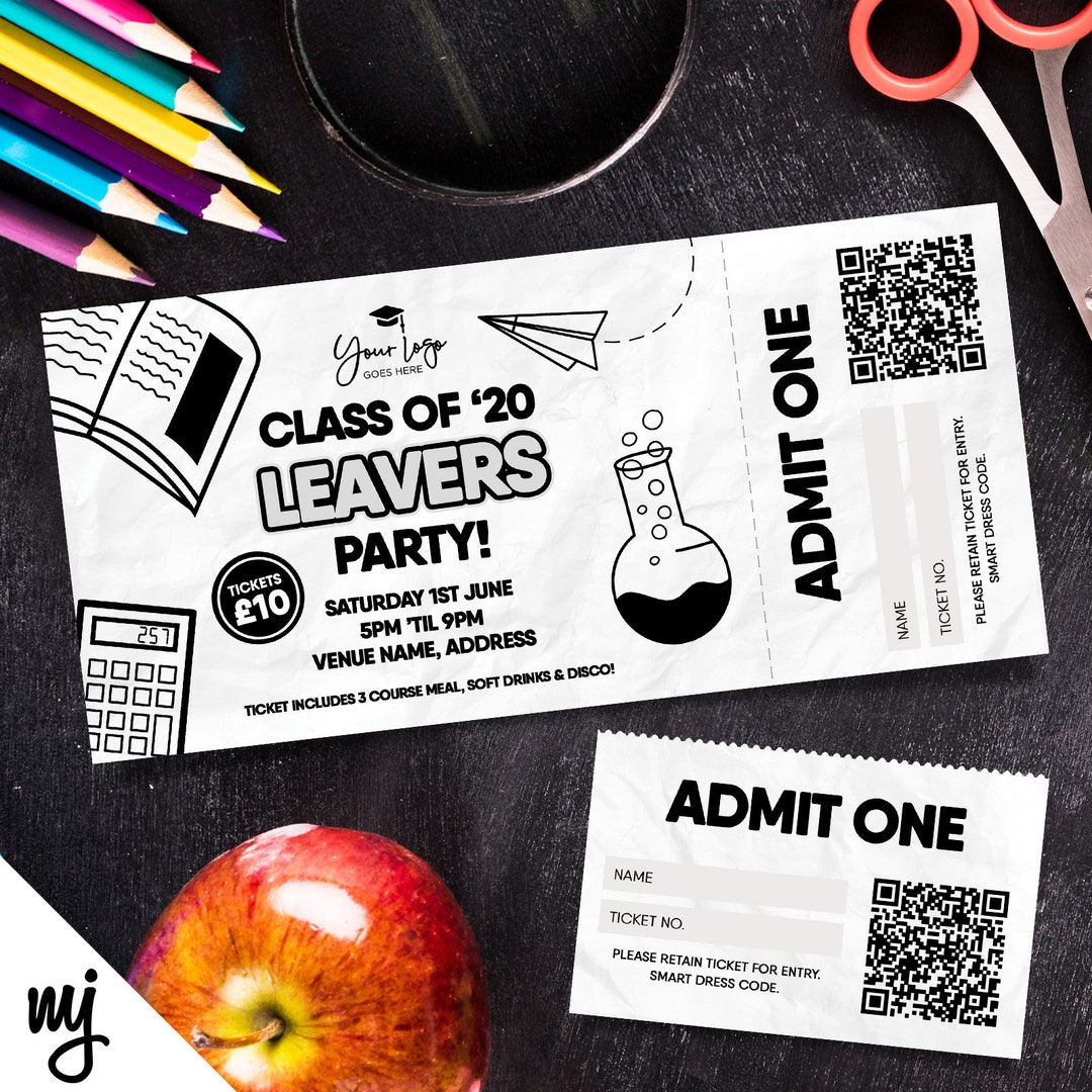 Custom Printed School Leavers Party Tickets Perforated Stubs White