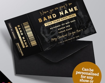 Faux billet de concert/concert personnalisé Cadeau d'anniversaire / Noël | N'importe quel artiste/groupe/spectacle ! Or noir