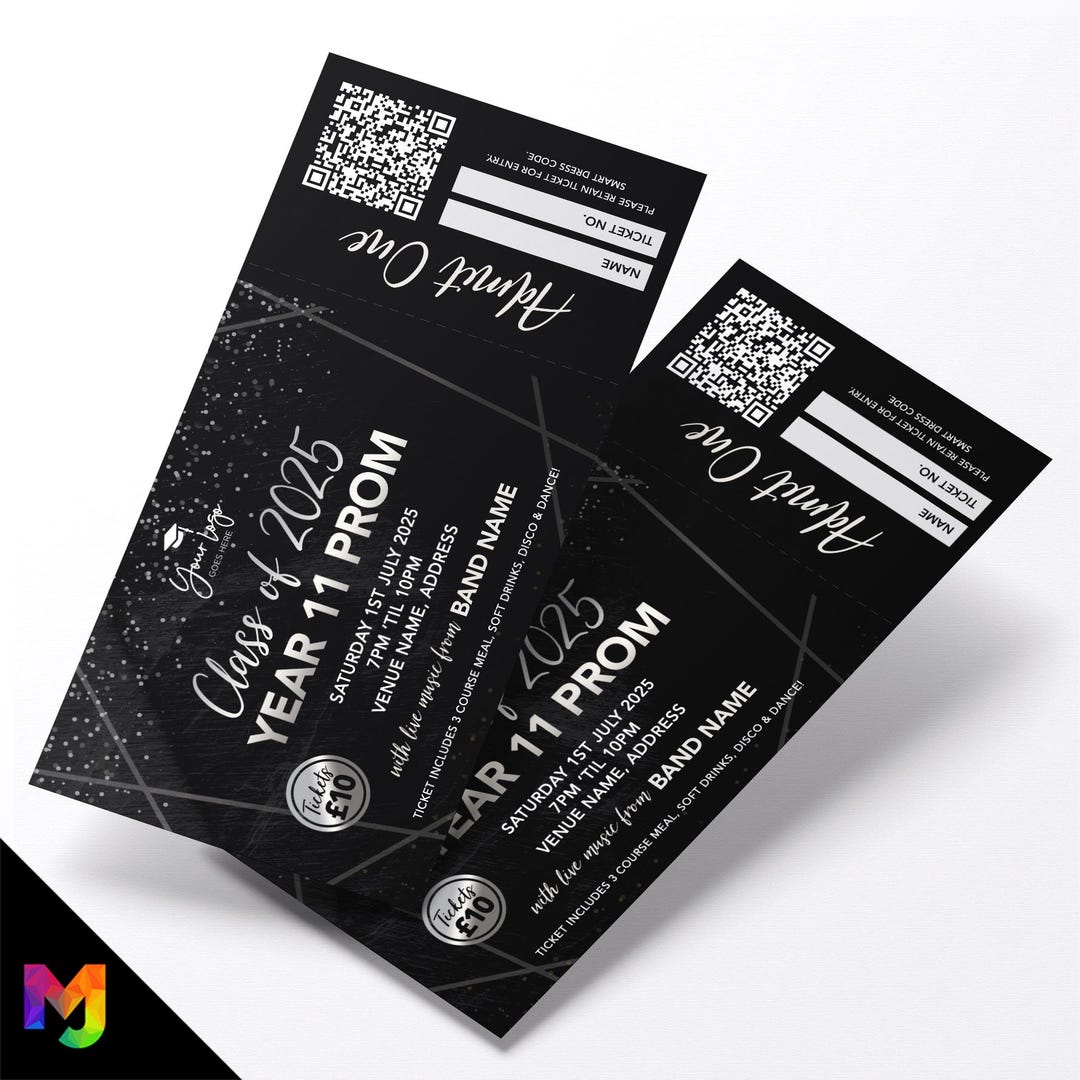 Custom Printed School Prom Tickets | Perforated Stubs | Black Marble ...